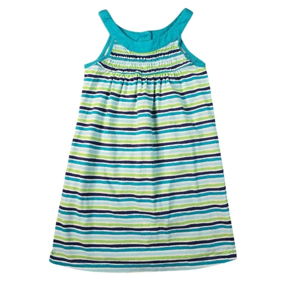 Crazy 8‎ Striped Sleeveless Dress Girls Size S 5-6 Teal Blue Green Smocked Knit